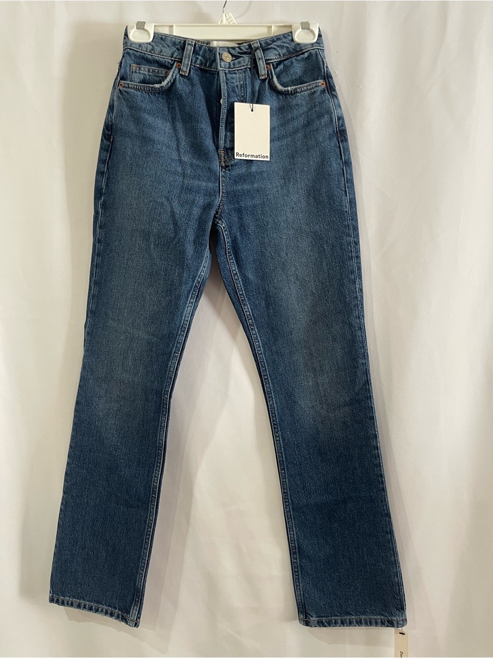 Reformation Cynthia High Rise Straight Jeans Rigid Denim blue women’s 24